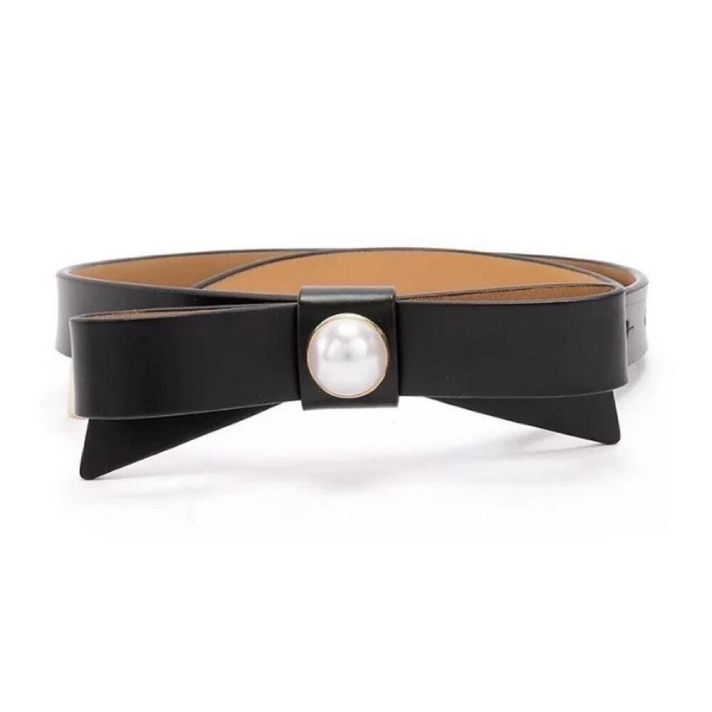 NEW Kate Spade New York Black with Pearl Bow Belt - Genuine Leather Size XL